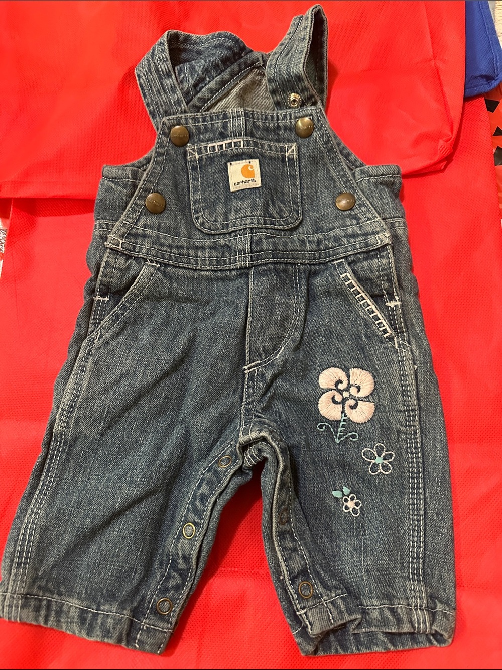 Carhartt Denim Overalls with Pink Floral Embroidery